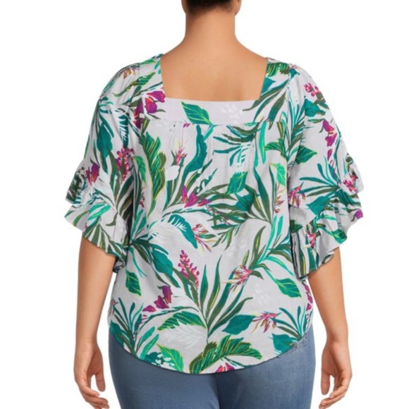 Terra & Sky Women's Plus Size Tropical Square Neck Peasant Top Size 4X - Picture 3 of 10